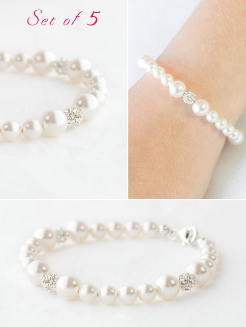 Pearl Bridesmaid Bracelet Set of 6, Bridesmaid Jewelry Set of 6