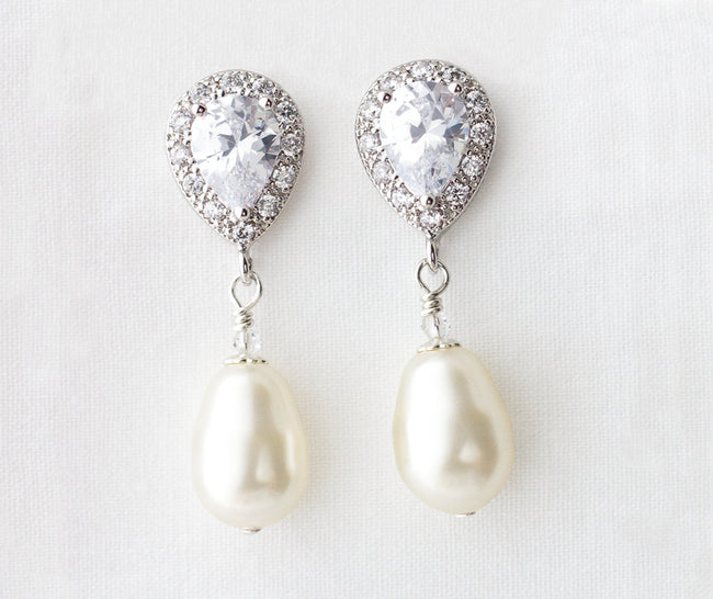 Pearl Wedding Earrings, Pearl Bridal Earrings, Pearl Drop Earrings, Pearl Dangle Earrings